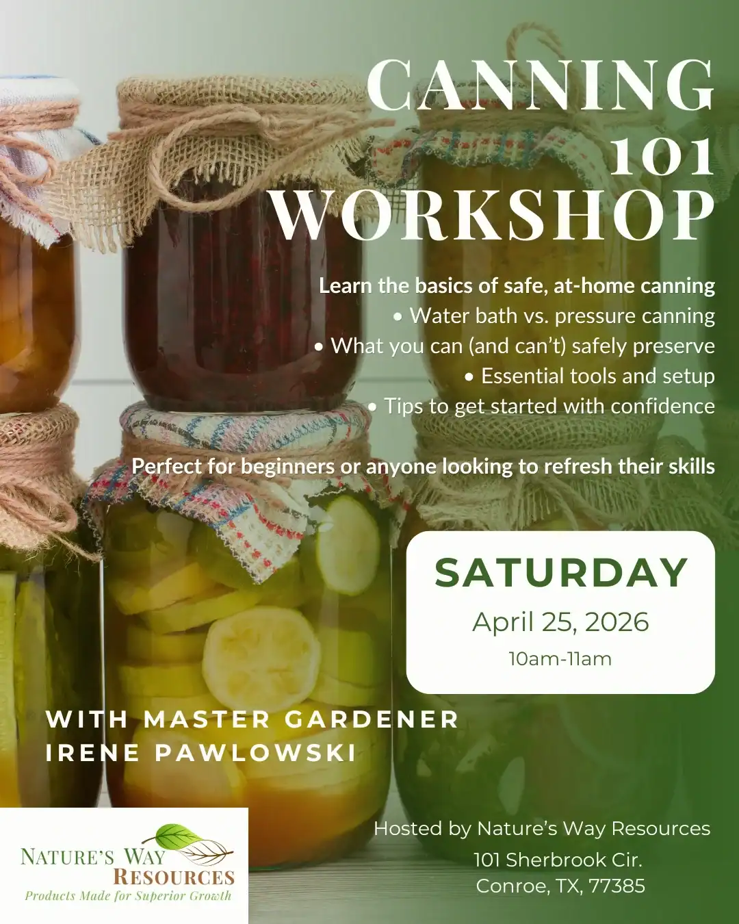 Canning workshop announcement with details