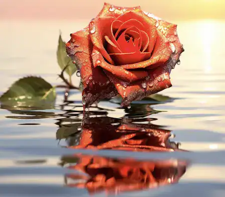 Red rose with water droplets