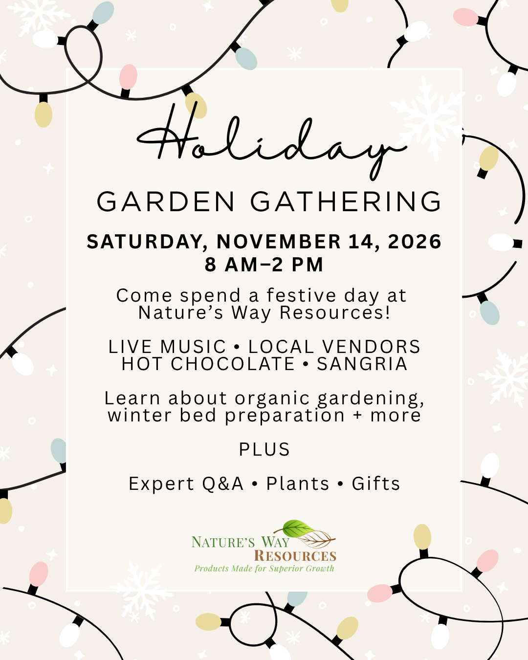 Holiday garden gathering event announcement